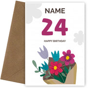 Happy 24th Birthday Card - Bouquet of Flowers