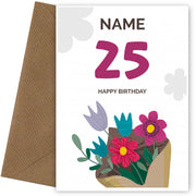 Happy 25th Birthday Card - Bouquet of Flowers