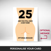 What can be personalised on this 25th birthday card for women