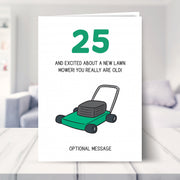 funny 25th birthday card shown in a living room