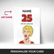 What can be personalised on this 25th birthday card for her