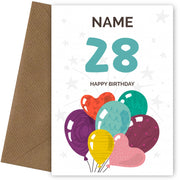 Happy 28th Birthday Card - Fun Balloons Design