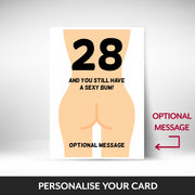 What can be personalised on this 28th birthday card for women