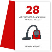 Happy 28th Birthday Card - Excited About a New Vacuum!