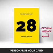 What can be personalised on this 28th birthday card for him