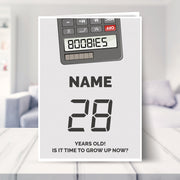 happy 28th birthday card shown in a living room