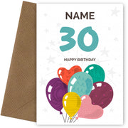 Happy 30th Birthday Card - Fun Balloons Design