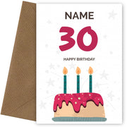 Happy 30th Birthday Card - Fun Birthday Cake Design