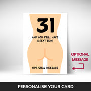 What can be personalised on this 31st birthday card for women