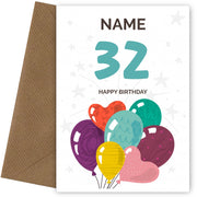 Happy 32nd Birthday Card - Fun Balloons Design