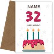 Happy 32nd Birthday Card - Fun Birthday Cake Design