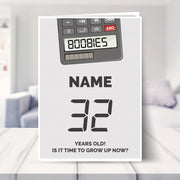 happy 32nd birthday card shown in a living room