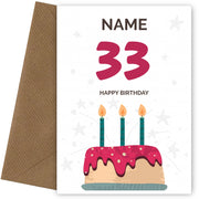 Happy 33rd Birthday Card - Fun Birthday Cake Design