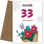 Happy 33rd Birthday Card - Bouquet of Flowers