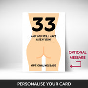 What can be personalised on this 33rd birthday card for women