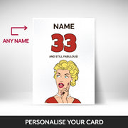 What can be personalised on this 33rd birthday card for her