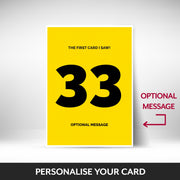 What can be personalised on this 33rd birthday card for him