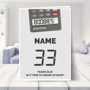 happy 33rd birthday card shown in a living room