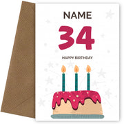 Happy 34th Birthday Card - Fun Birthday Cake Design