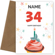 Happy 34th Birthday Card - Fun Cupcake Design