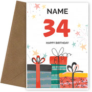 Happy 34th Birthday Card - Fun Presents Design