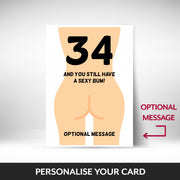 What can be personalised on this 34th birthday card for women