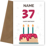 Happy 37th Birthday Card - Fun Birthday Cake Design
