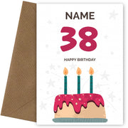 Happy 38th Birthday Card - Fun Birthday Cake Design