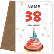 Happy 38th Birthday Card - Fun Cupcake Design