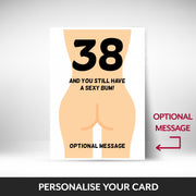 What can be personalised on this 38th birthday card for women