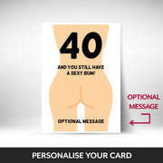 What can be personalised on this 40th birthday card for women