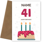 Happy 41st Birthday Card - Fun Birthday Cake Design
