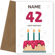 Happy 42nd Birthday Card - Fun Birthday Cake Design