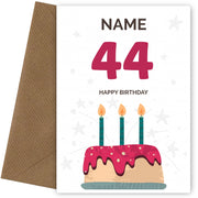 Happy 44th Birthday Card - Fun Birthday Cake Design