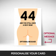What can be personalised on this 44th birthday card for women