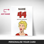 What can be personalised on this 44th birthday card for her