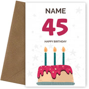 Happy 45th Birthday Card - Fun Birthday Cake Design