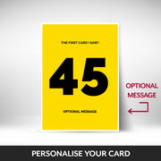 What can be personalised on this 45th birthday card for him