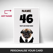 What can be personalised on this 46th birthday card for him
