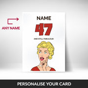 What can be personalised on this 47th birthday card for her
