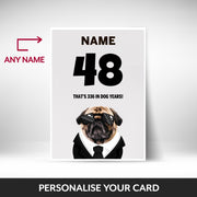 What can be personalised on this 48th birthday card for him