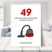 funny 49th birthday card shown in a living room