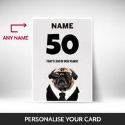 What can be personalised on this 50th birthday card for him