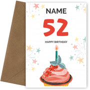 Happy 52nd Birthday Card - Fun Cupcake Design