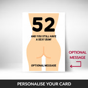 What can be personalised on this 52nd birthday card for women