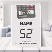 happy 52nd birthday card shown in a living room
