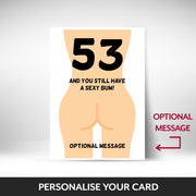 What can be personalised on this 53rd birthday card for women
