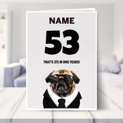 funny 53rd birthday card shown in a living room