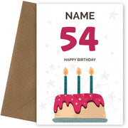 Happy 54th Birthday Card - Fun Birthday Cake Design