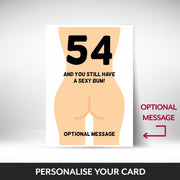 What can be personalised on this 54th birthday card for women
